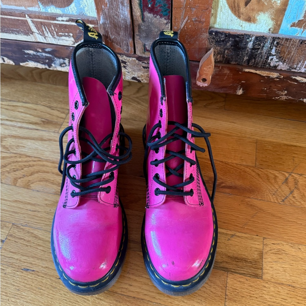 Hot pink Doc Martens combat boots